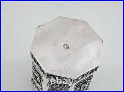 MAGNIFICENT CHINESE EXPORT SILVER TEA CADDY Jade Nephrite Stone China sterling