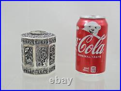 MAGNIFICENT CHINESE EXPORT SILVER TEA CADDY Jade Nephrite Stone China sterling