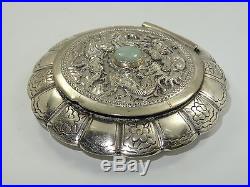 MID 20c HIGH RELIEF ORNATE DRAGON PHOENIX MOTIF CHINESE EXPORT SILVER COMPACT