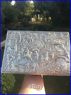 Magnificent Antique 19thC Chinese ExportSolid Silver Scene Box, Da Xing C1860