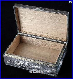 Magnificent Antique Asian Chinese Silver Stamped 85 Dragon & Sun Box
