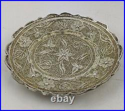 Mid C20th Indian or Chinese Silver Filigree Dish Boxed Very Fine Quality 65 gram