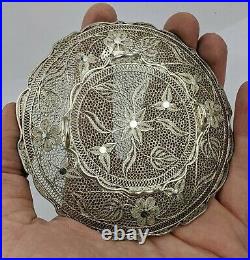 Mid C20th Indian or Chinese Silver Filigree Dish Boxed Very Fine Quality 65 gram