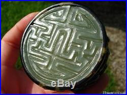Nice Antique Chinese Spinach Green Jade-inset Silver Enamel Box