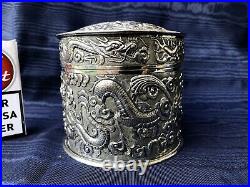 NICE & Fine Chinese Sterling Silver Tobacco Box Dragons 19th Century
