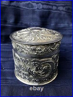 NICE & Fine Chinese Sterling Silver Tobacco Box Dragons 19th Century