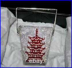 New Judith Leiber Chinese Silver Takeout Box Pagoda
