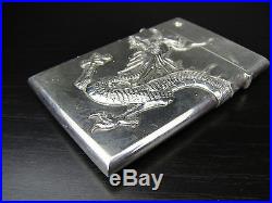 Nice Chinese Export Silver Case With Dragon. 19th C. Marked