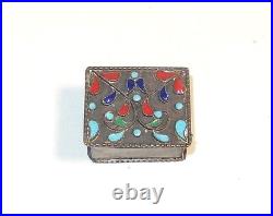 Nice Chinese Sterling Silver Cloisonne Enamel Pill Snuff Jar Box 92.5