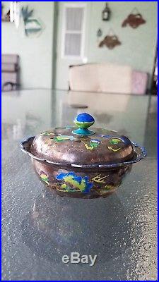 Nice Vintage Rare Asian Antique Chinese Export Signed Silver Enamel Covered Box