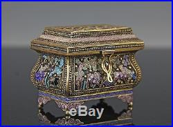 OLD CHINESE ENAMELED GILT SILVER COVERED CHEST BOX W NICE FORM