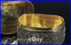 OLD CHINESE GILT SILVER COVERED BOX WITH INLAID JADE PLAQUE