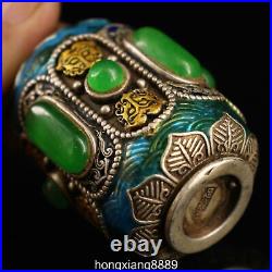 Old Chinese Dynasty Silver inlay Gems Dragon Beast Head Snuff bottle Snuff box