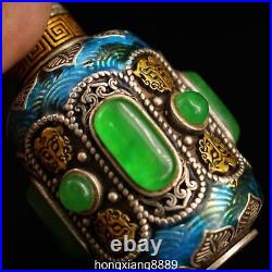 Old Chinese Dynasty Silver inlay Gems Dragon Beast Head Snuff bottle Snuff box