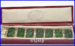 Old Chinese Gilt Silver Jade Jadeite Carved Carving Flower Plaque Bracelet Box