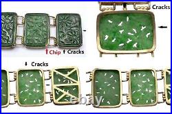 Old Chinese Gilt Silver Jade Jadeite Carved Carving Flower Plaque Bracelet Box