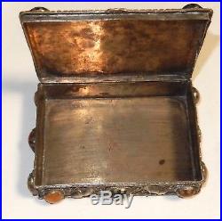 Old Chinese Hand Made Semi Precious Stones Silver Metal Trinket Jar Pill Box