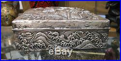 Old Chinese Japanese Dragon Silver Box Marked
