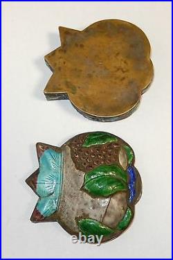 Old Chinese Silver Gilt Bronze Cloisonne Repousse Enamel Fruit Design Jar Box