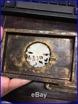 Old Chinese Silver/ Gold Wood Box With White Jade Asian China