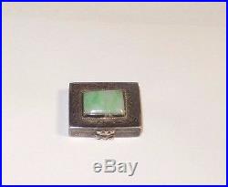 Old Chinese Silver White & Imperial Green Jade Pill Box