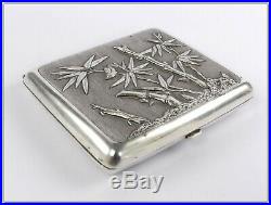 Old Chinese Silver box, birds decor flower bamboo. 19th century