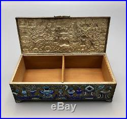 Old Chinese Silvered Box And Hinged Cover Decorated With 100 Antiques