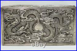 Old Chinese Sterling Silver Embossed Dragon Jewelry Box Signed
