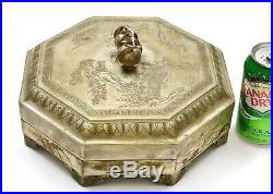 Old Chinese White Copper Brass Paktong Sweetmeat Box Silver Pomegranate Finial
