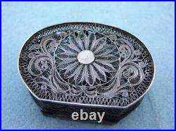 Old Original Sterling Silver Filigree Trinket Pill Box China Early 20th Century