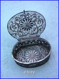 Old Original Sterling Silver Filigree Trinket Pill Box China Early 20th Century