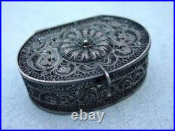 Old Original Sterling Silver Filigree Trinket Pill Box China Early 20th Century