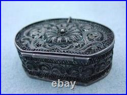 Old Original Sterling Silver Filigree Trinket Pill Box China Early 20th Century