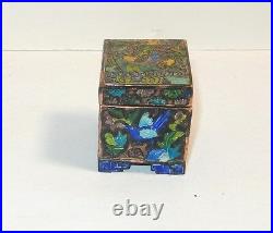 Old Silver Gilt Cloisonne Repousse Enamel Chinese Birds Stamp Jar Box