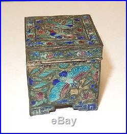 Old Silver Gilt Cloisonne Repousse Enamel Chinese Butterfly Stamp Jar Box