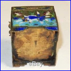 Old Silver Gilt Cloisonne Repousse Enamel Chinese Koi Fish Stamp Jar Box
