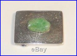 Old Small Chinese Silver Imperial Green Fruit Shape Jade Pill Box