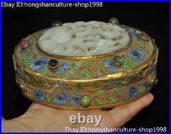 Old chinese silver 24k gold Cloisonne Inlay gem & jade Jewellry Jewelry Box