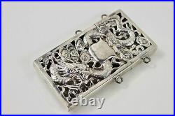 One Chinese export silver dragon openwork trinket incense fragrance card box