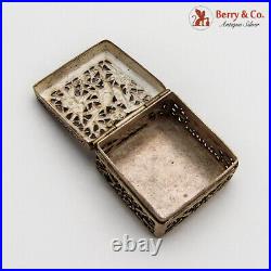 Openwork Floral Bird Pill Box Square Form Chinese Export Silver