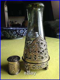 Opium coolie lamp and silver box, Chinese or South East Asian