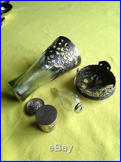 Opium coolie lamp and silver box, Chinese or South East Asian