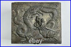 Oriental Silver Metal Box decorated Dragons and Chrysanthemum, C20th