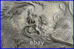 Oriental Silver Metal Box decorated Dragons and Chrysanthemum, C20th