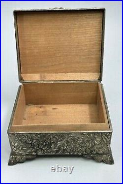 Oriental Silver Metal Box decorated Dragons and Chrysanthemum, C20th