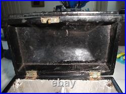 PRIZE ANTIQUE TEA CADDY c1850 Gilded Black Chinoiserie MOP Inlay 5.5x4.5x3.5