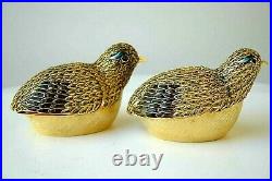 Pair (2) Chinese 950 Silver Gold Gilt Enamel Filigree Bird Full Figural Boxes