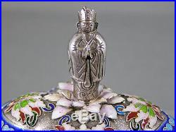 Pair Amazing Quality Chinese Asian Export Silver & Enamel Boxes Figural Buddha