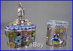 Pair Antique Chinese Export Sterling Silver Jewelry Boxes With Buddha china