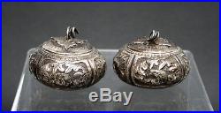 Pair Antique Chinese Silver Good Luck Boxes